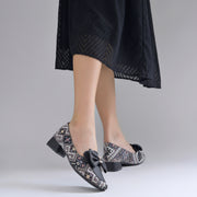 Women's Printed Loafers with Bow Detail Comfortable Slip-On Casual Flat Loafers shoes
